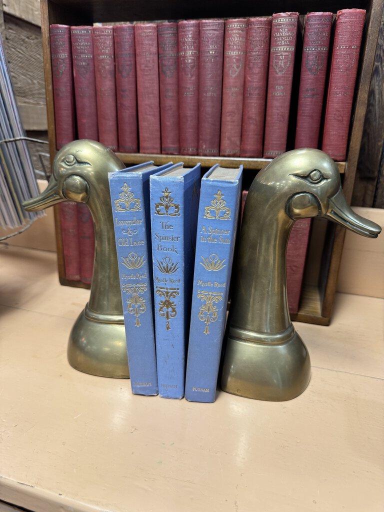 pair large brass duck head bookends
