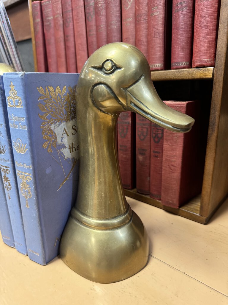 pair large brass duck head bookends