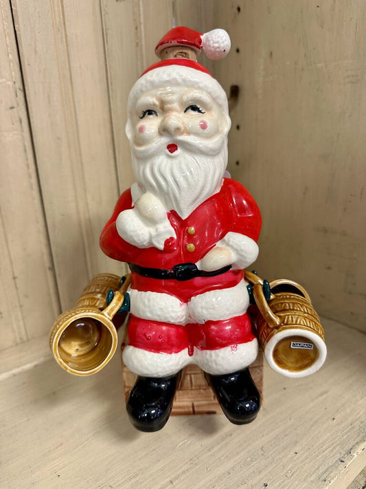 Vintage Santa Decanter w/ Four Barrel Mugs