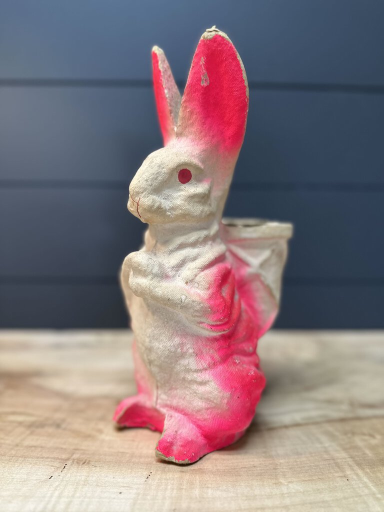 Vintage Extra Large Ears Up Paper Mache Bunny Candy Container