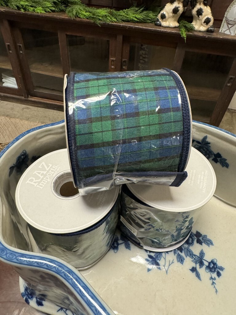 4" x 10 yds Blue Plaid Ribbon