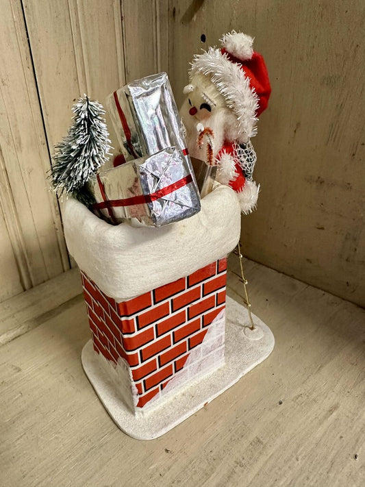 Vintage Stocking Face Santa Climbing Chimney