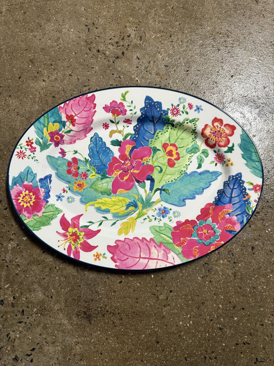 Tobacco Leaf Enamel Oval Platter - 17 in